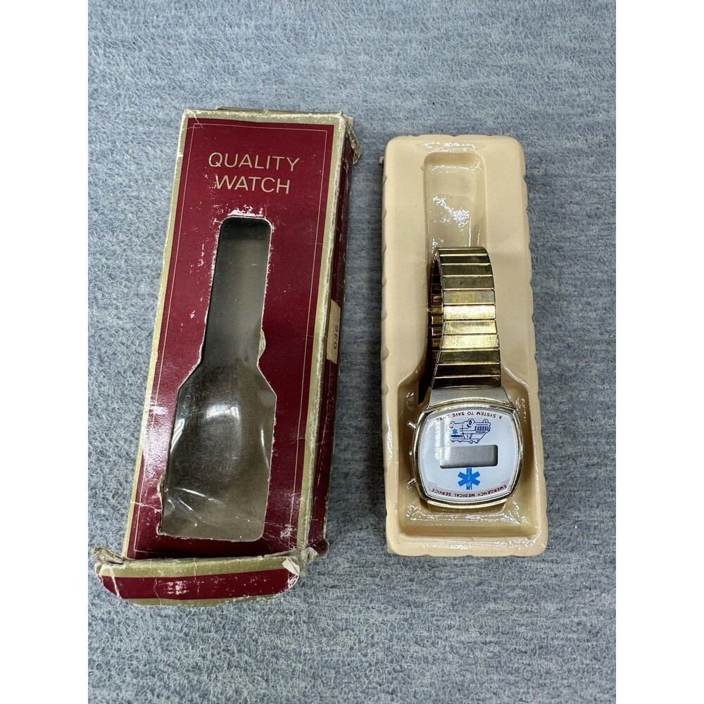 Vintage Emergency Medical Service Advertising Gold Tone Mechanical Watch
